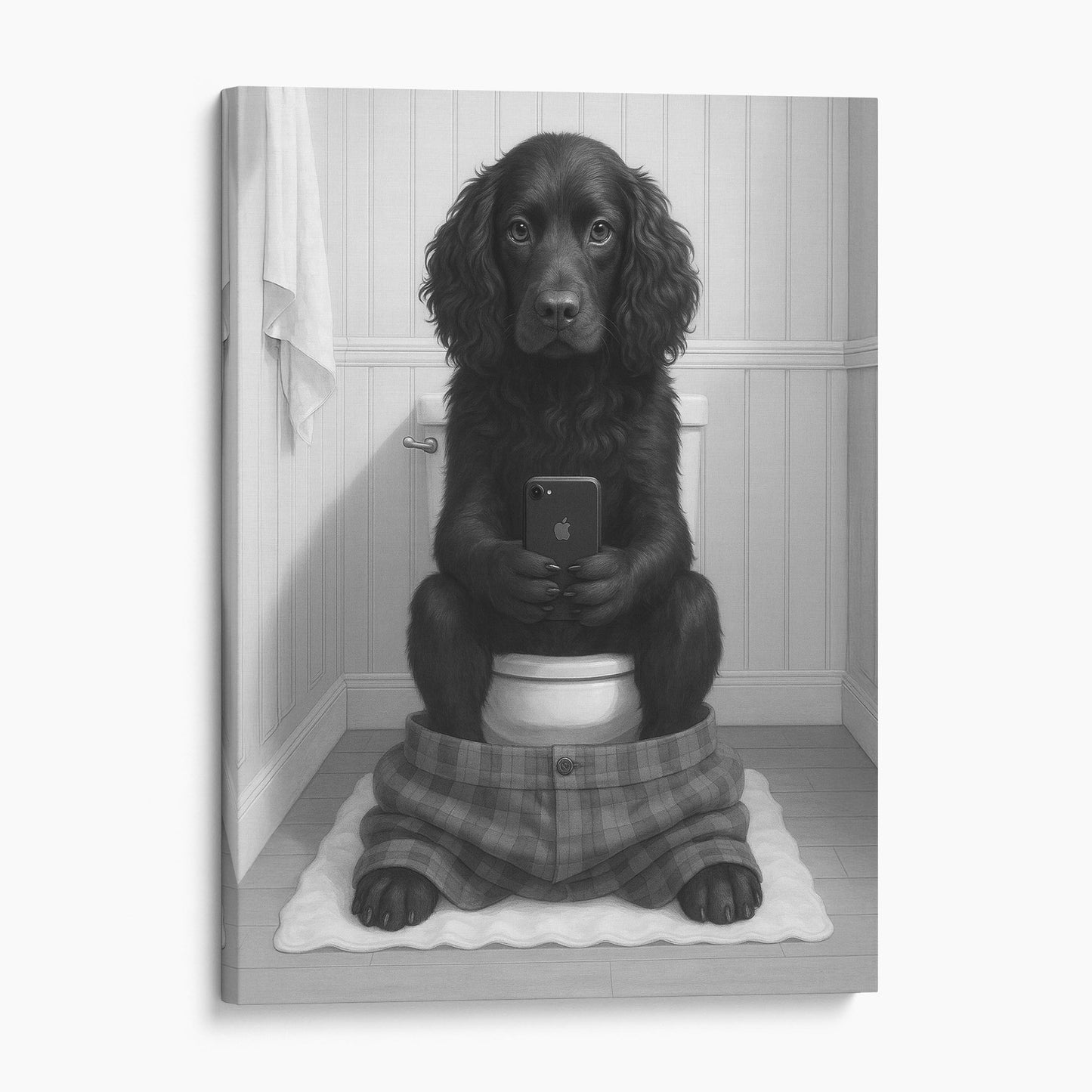 Boykin Spaniel Dog On The Phone On The Toilet