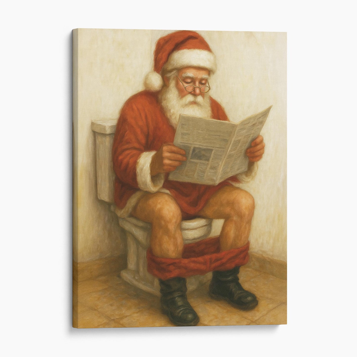 Santa Claus Reading The Newspaper On The Toilet