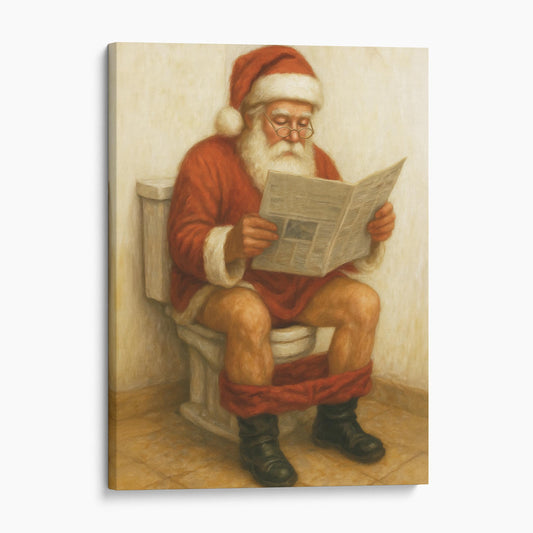 Santa Claus Reading The Newspaper On The Toilet