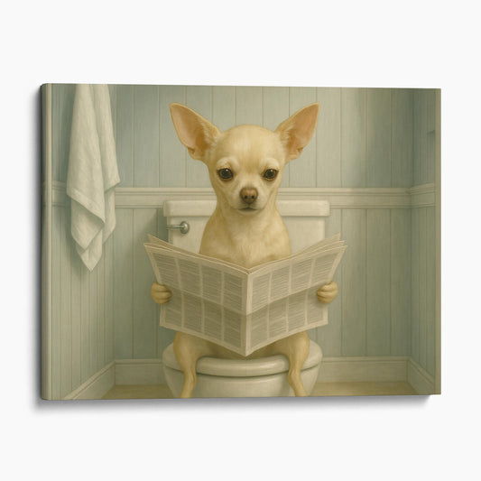 Chihuahua Dog Reading The Newspaper On The Toilet II