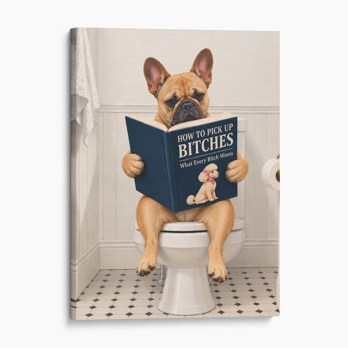 French Bulldog Reading Dating Book On The Toilet