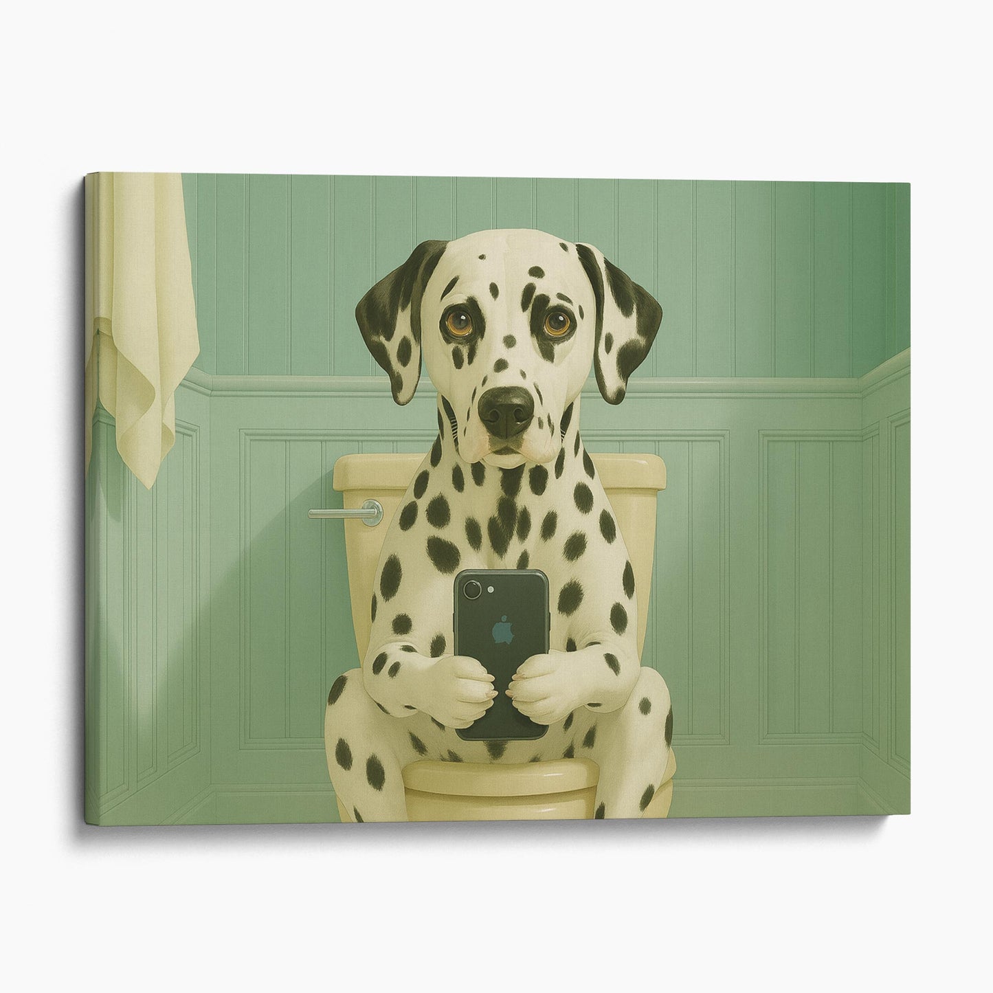 Dalmatian Dog On The Phone On The Toilet