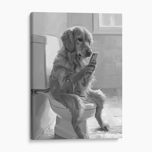 Golden Retriever On The Toilet On The Phone