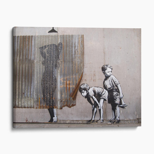 Banksy Shower Woman Peeping Boys