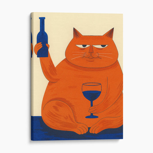 Cat Drinking Wine Mid Century Modern