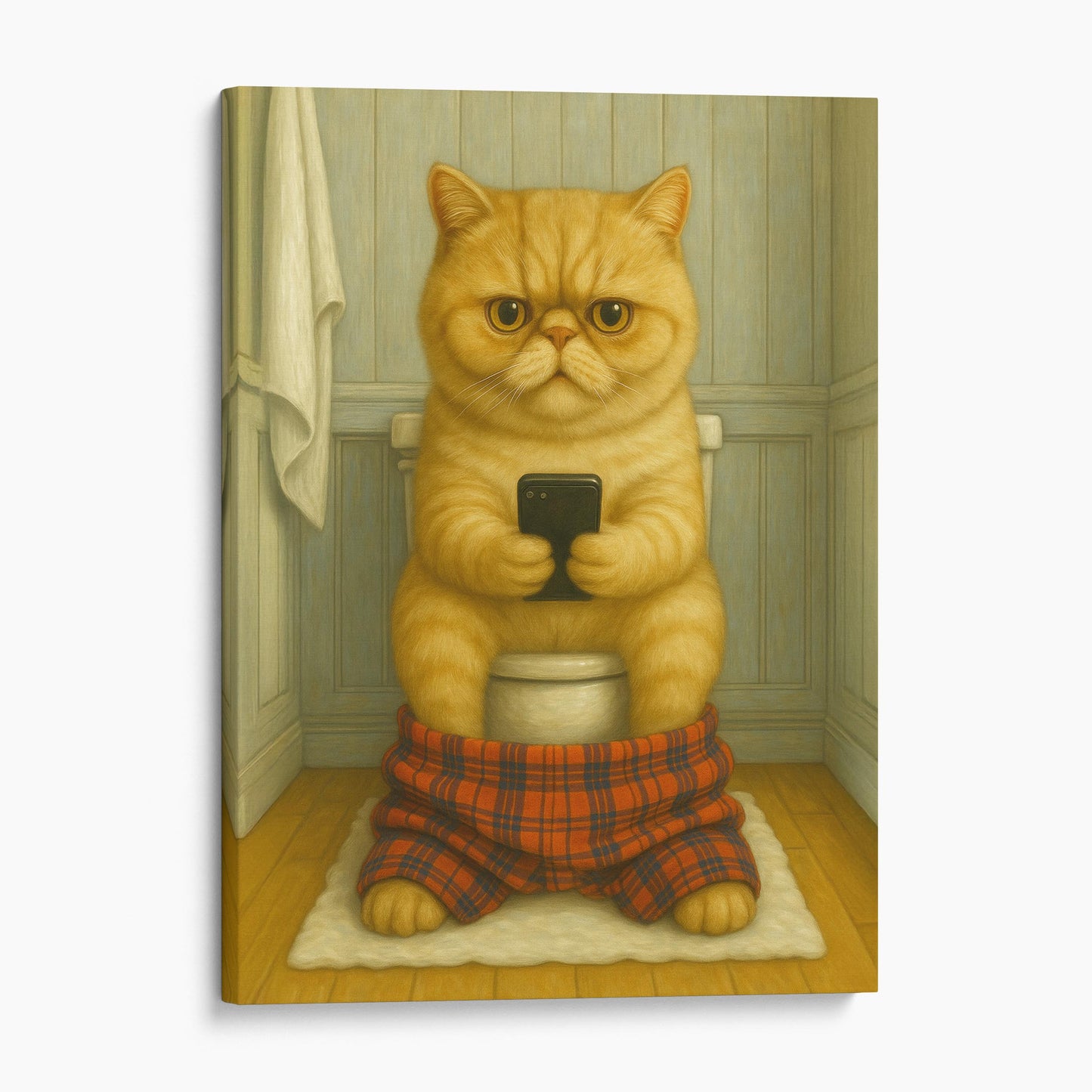 Exotic Shorthair Cat On The Phone On The Toilet