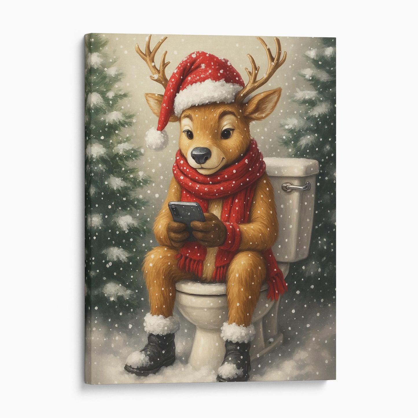 Christmas Reindeer On The Phone On The Toilet
