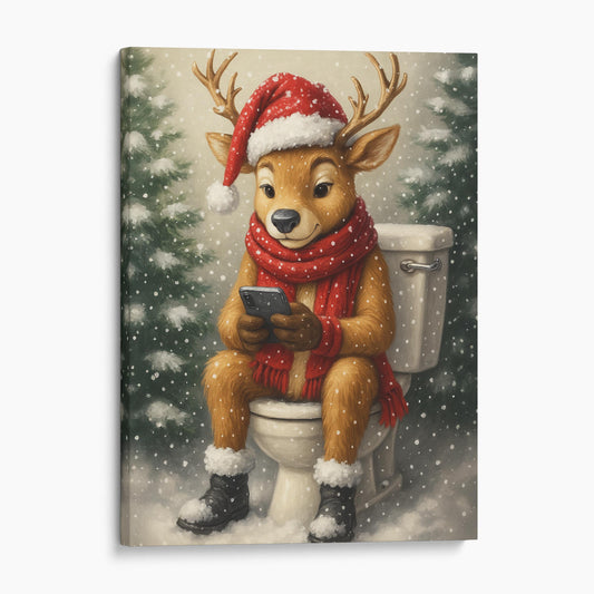 Christmas Reindeer On The Phone On The Toilet