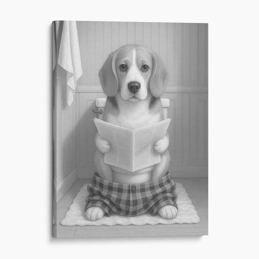 Beagle Dog Reading The Newspaper On The Toilet