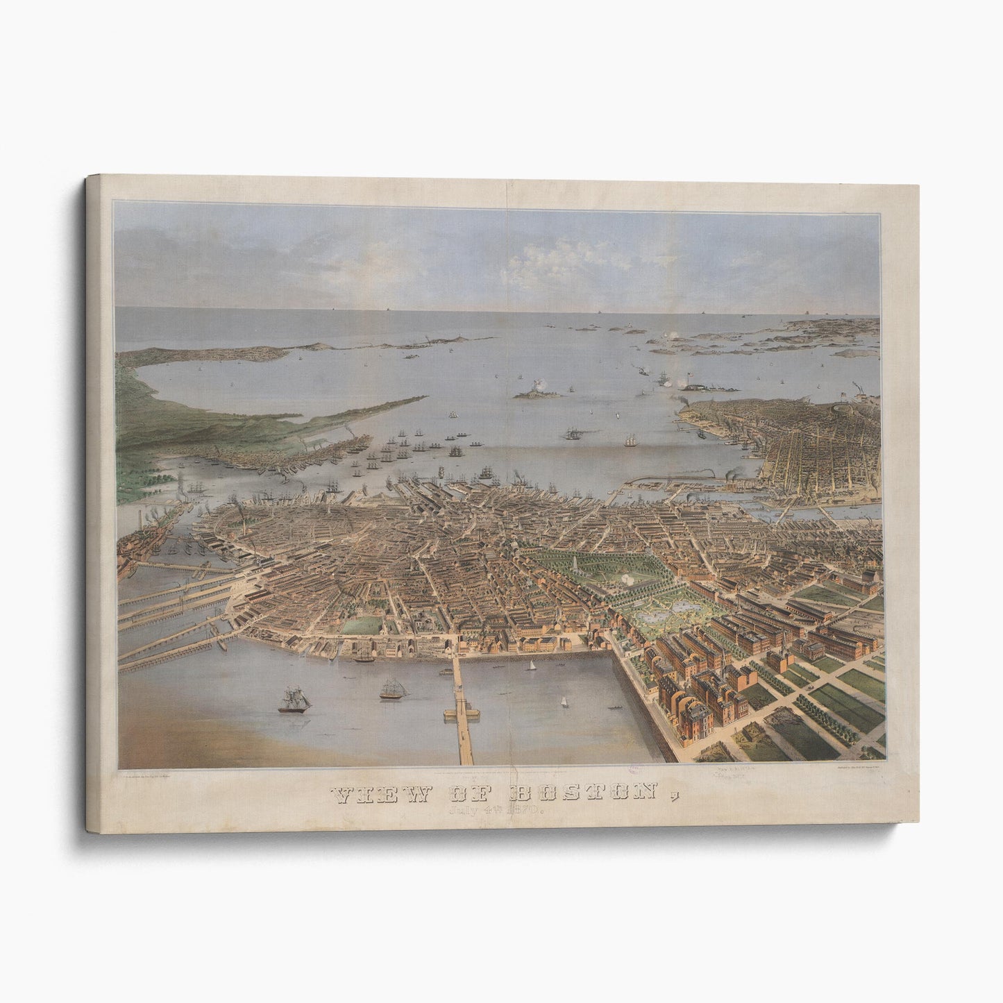 View of Boston 1870 - Vintage Birds Eye View Map