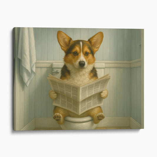 Corgi Dog On The Toilet Reading The Newspaper