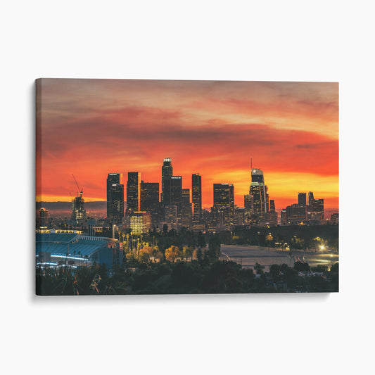 Los Angeles Downtown Sunset with Dodger Stadium