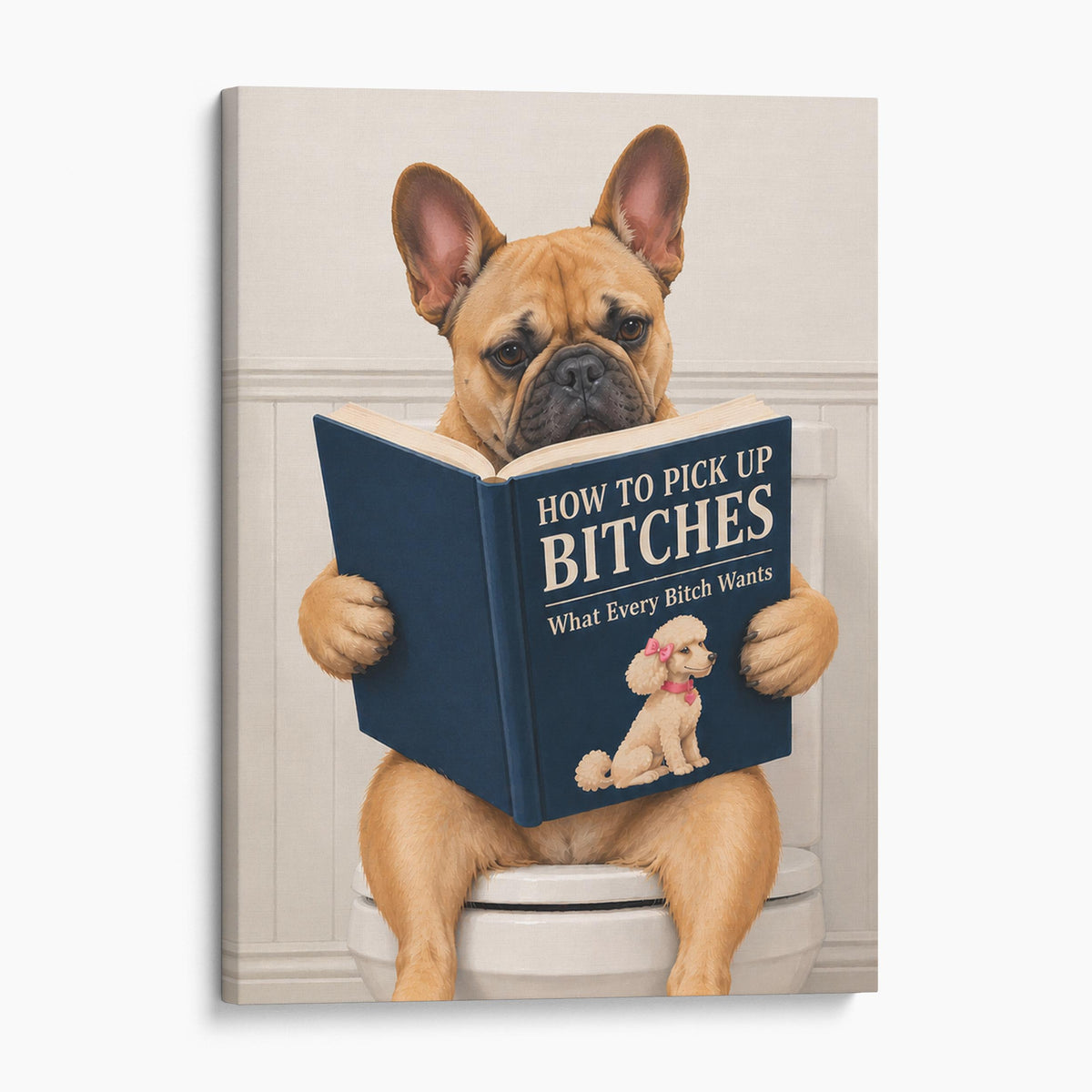 French Bulldog Reading A Dating Book On The Toilet