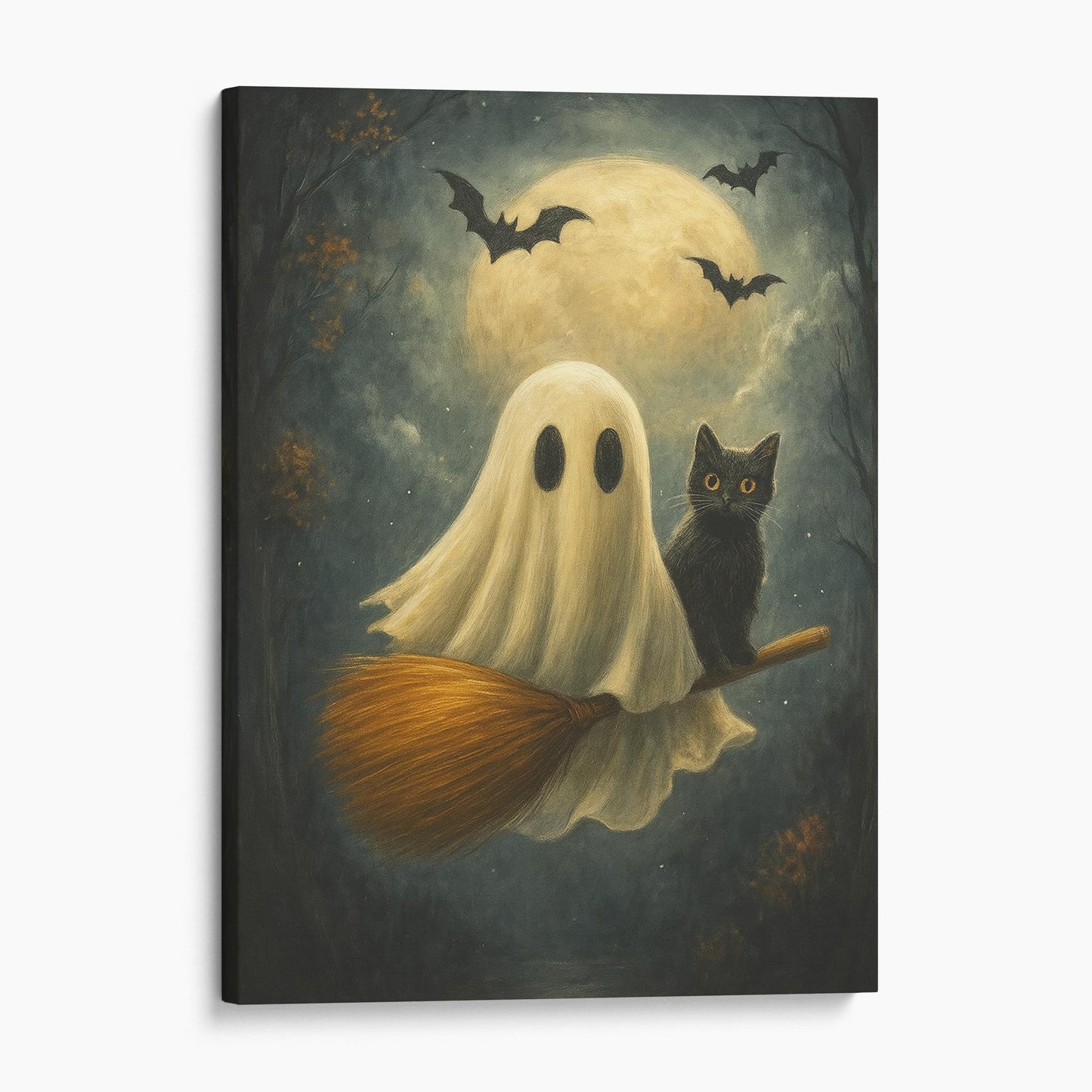 Ghost And Black Cat On A Broomstick