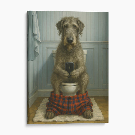 Irish Wolfhound Dog On The Phone On The Toilet