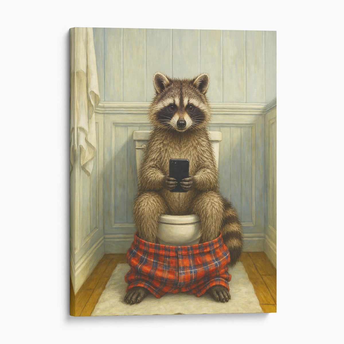 Raccoon On The Phone On The Toilet