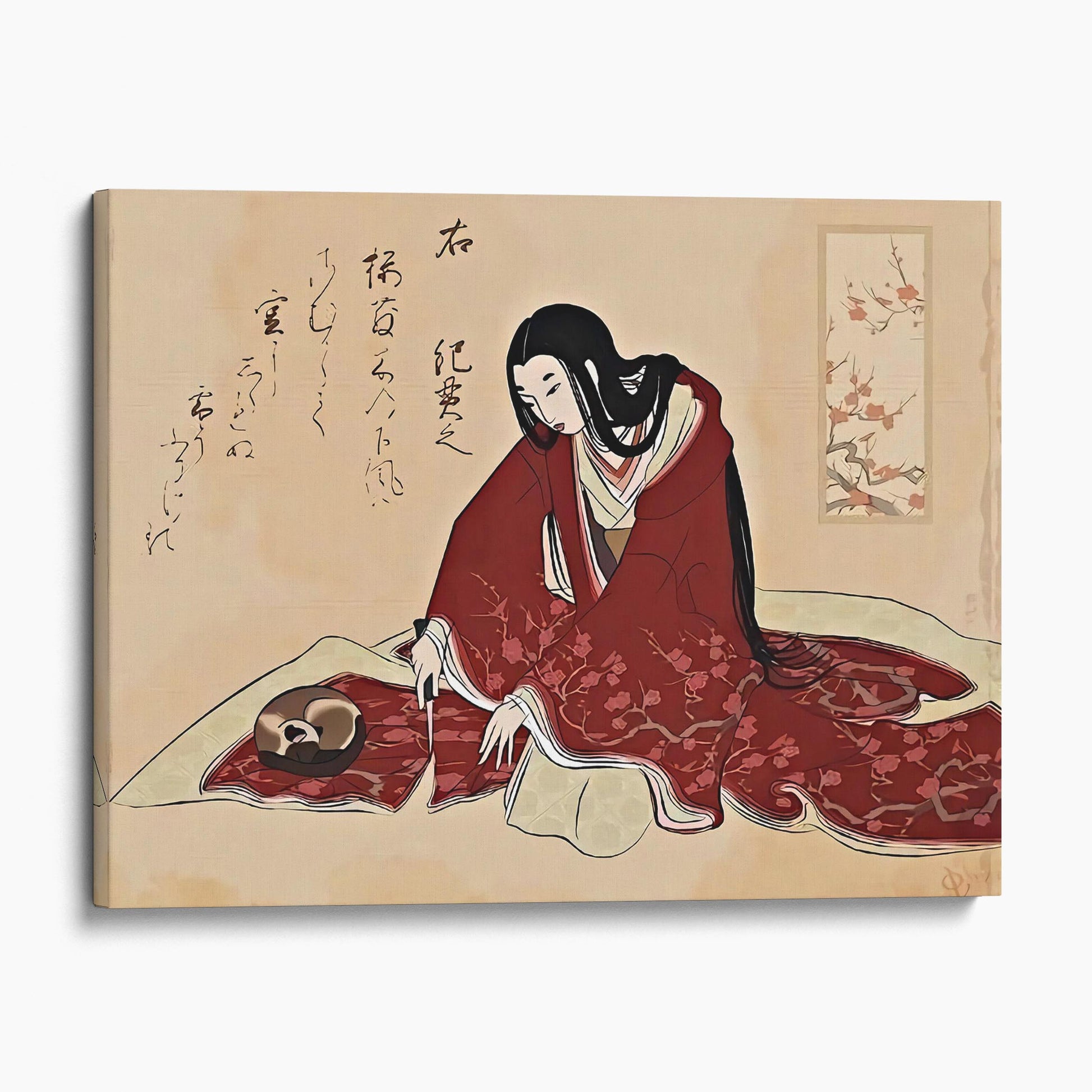 Japanese Woman Cutting Kimono With Cat