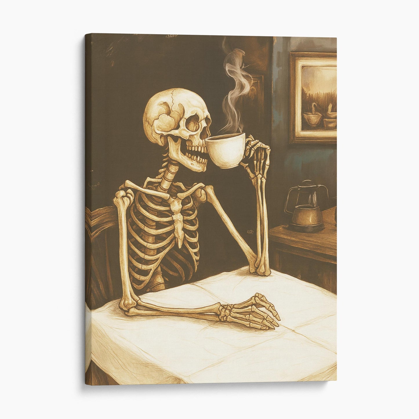 Skeleton Drinking Coffee