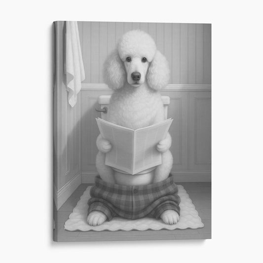 Poodle Dog Reading The Newspaper On The Toilet