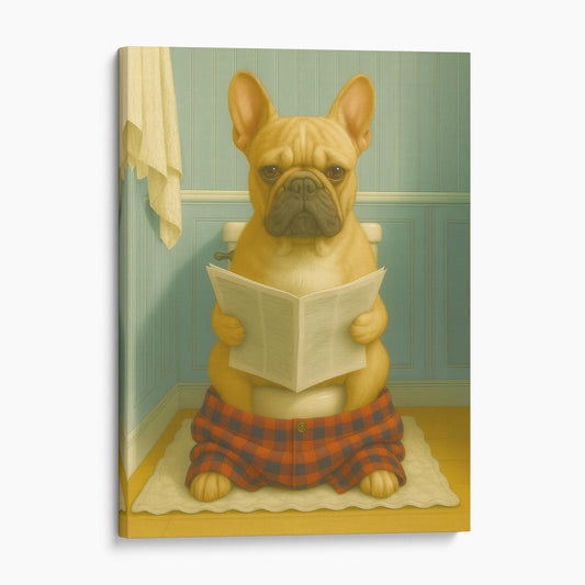 French Bulldog Reading A Newspaper On The Toilet