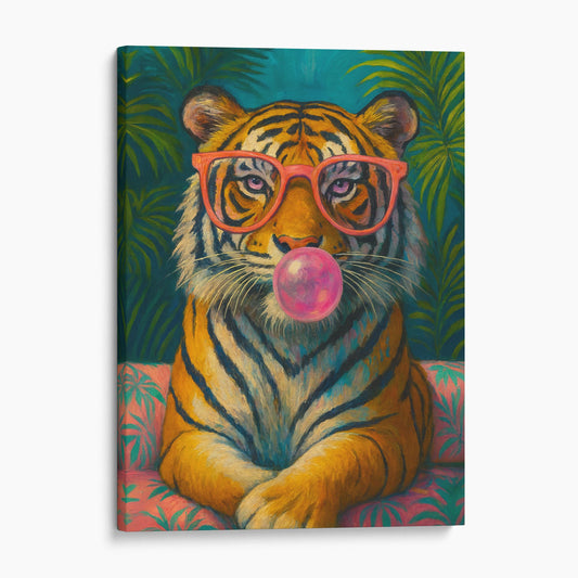 Tiger Pink Sunglasses Blowing Bubble Gum