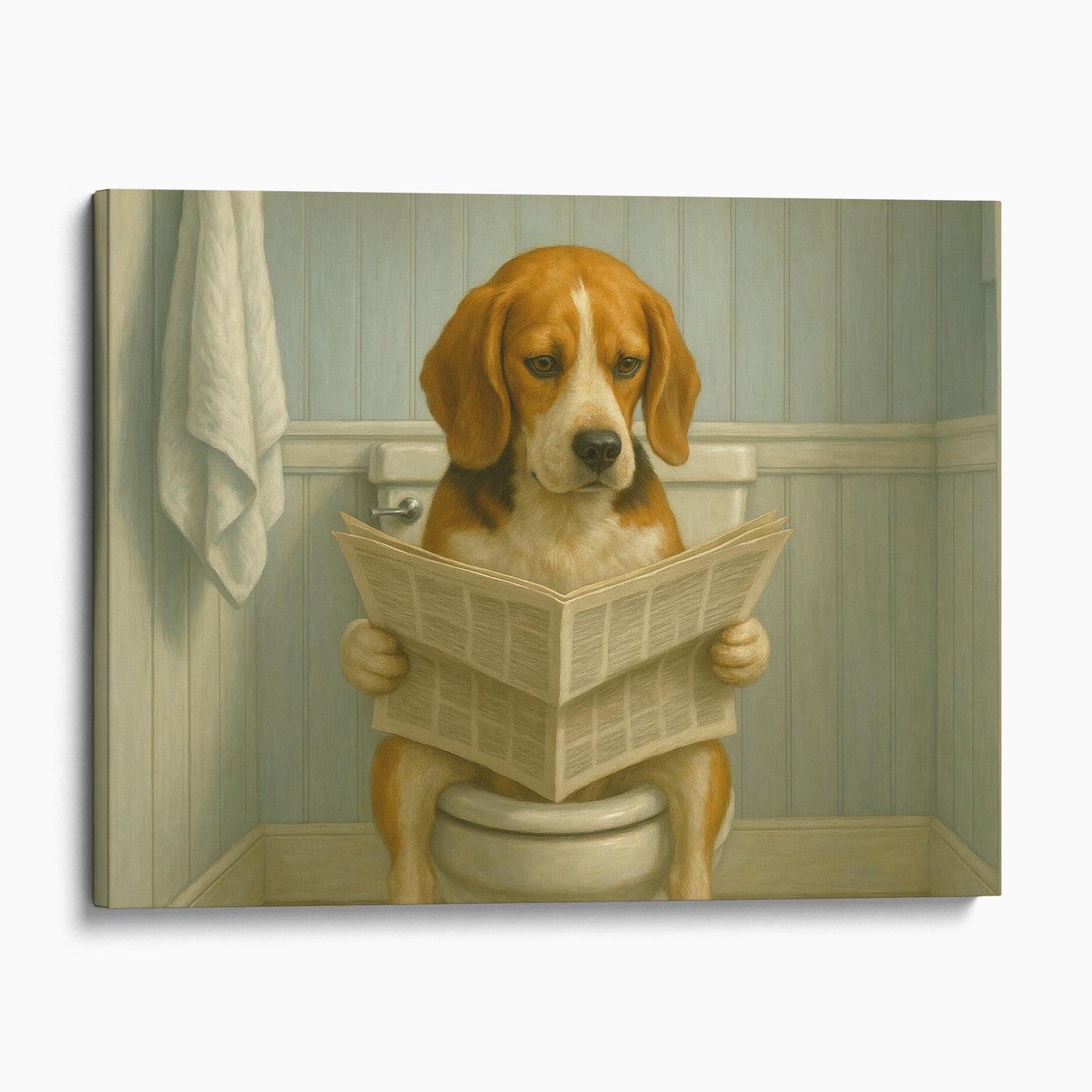 Beagle Reading The Newspaper On The Toilet