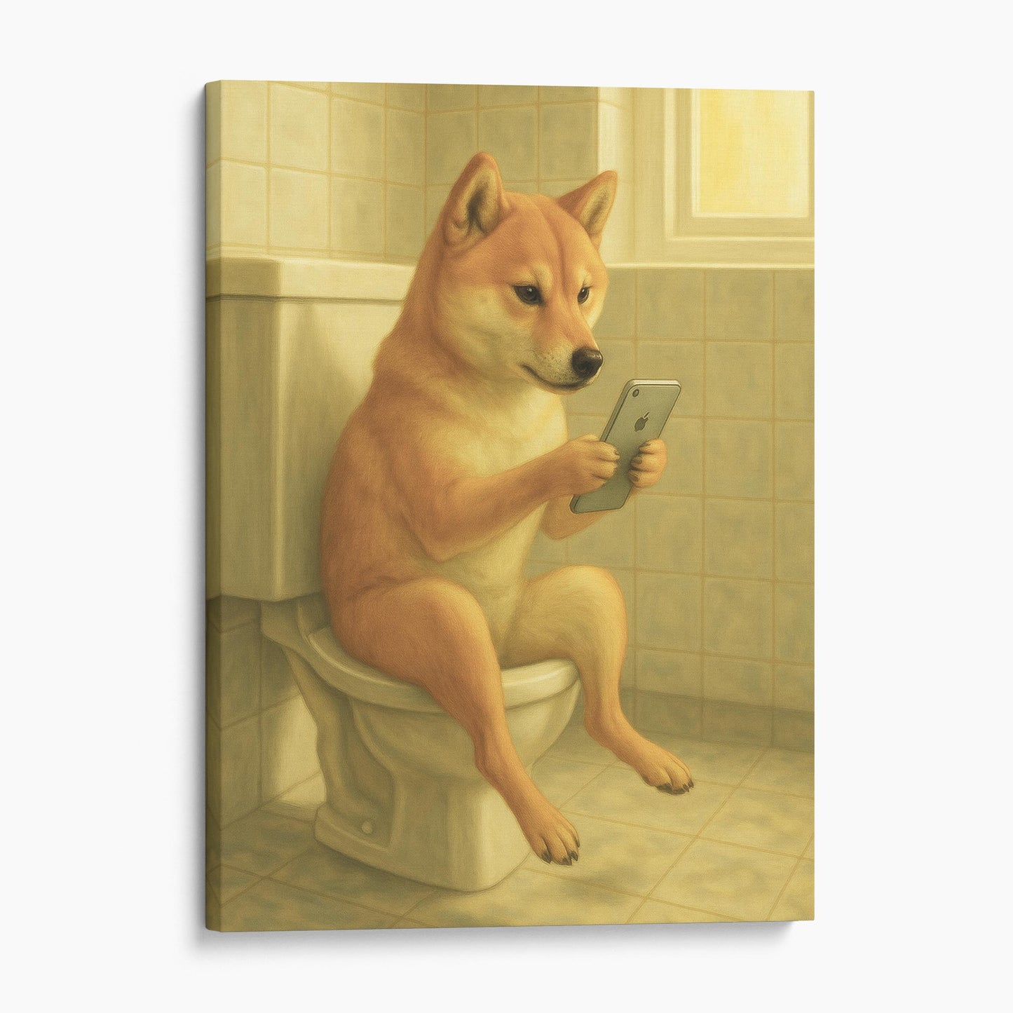 Shiba Inu On The Phone On The Toilet