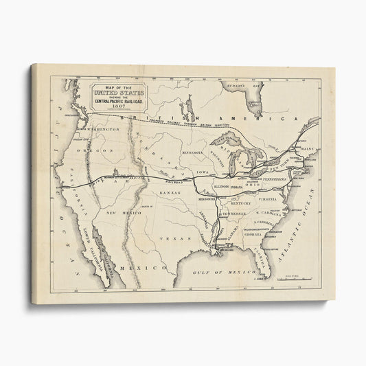 Map of the United States 1867 Central Pacific Railroad