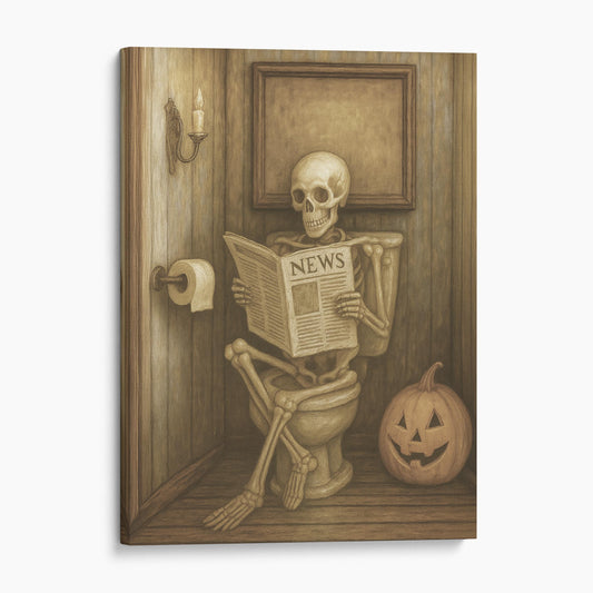 Skeleton Reading The Newspaper On The Toilet
