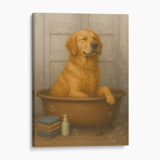 Golden Retriever In The Bathtub