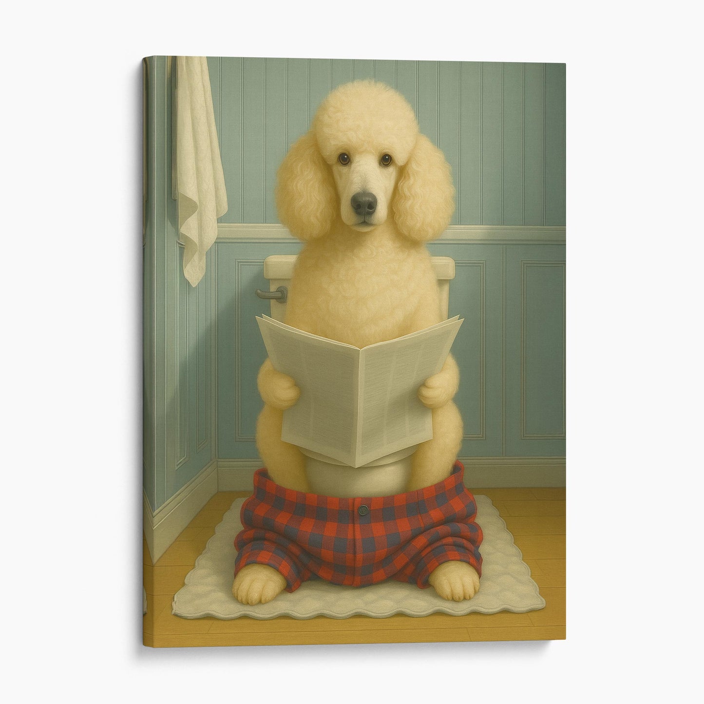 Poodle Dog Reading The Newspaper On The Toilet