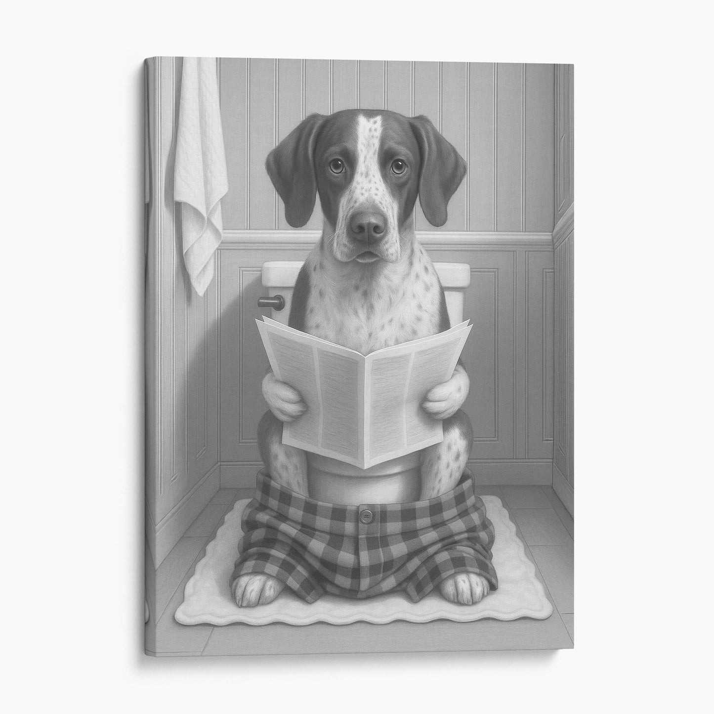 German Shorthaired Pointer Dog Reading The Newspaper On The Toilet