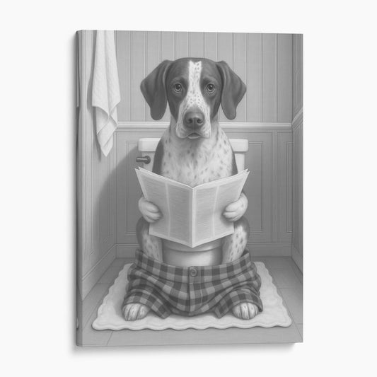 German Shorthaired Pointer Dog Reading The Newspaper On The Toilet