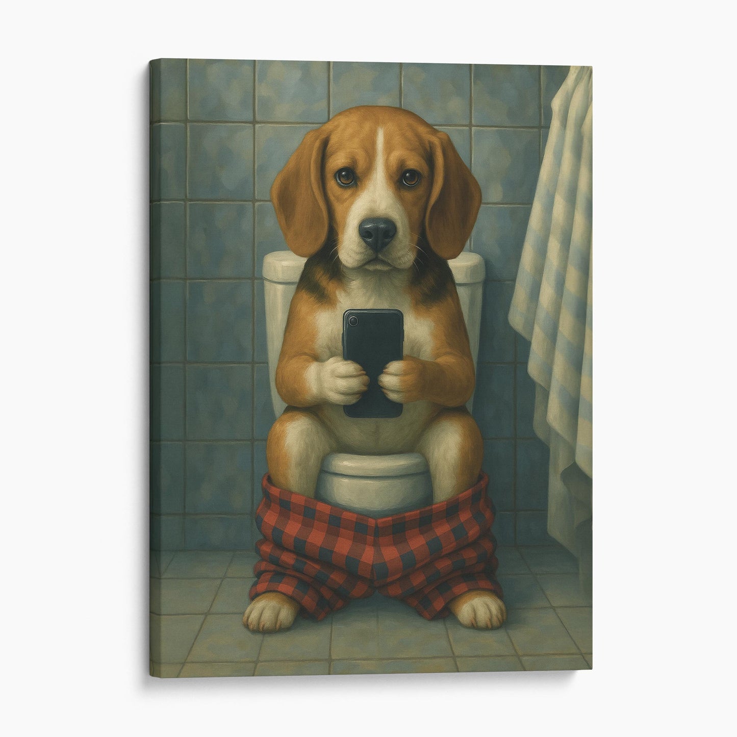 Beagle On The Phone On The Toilet