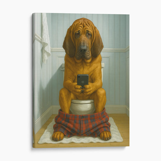 Bloodhound Dog On The Phone On The Toilet