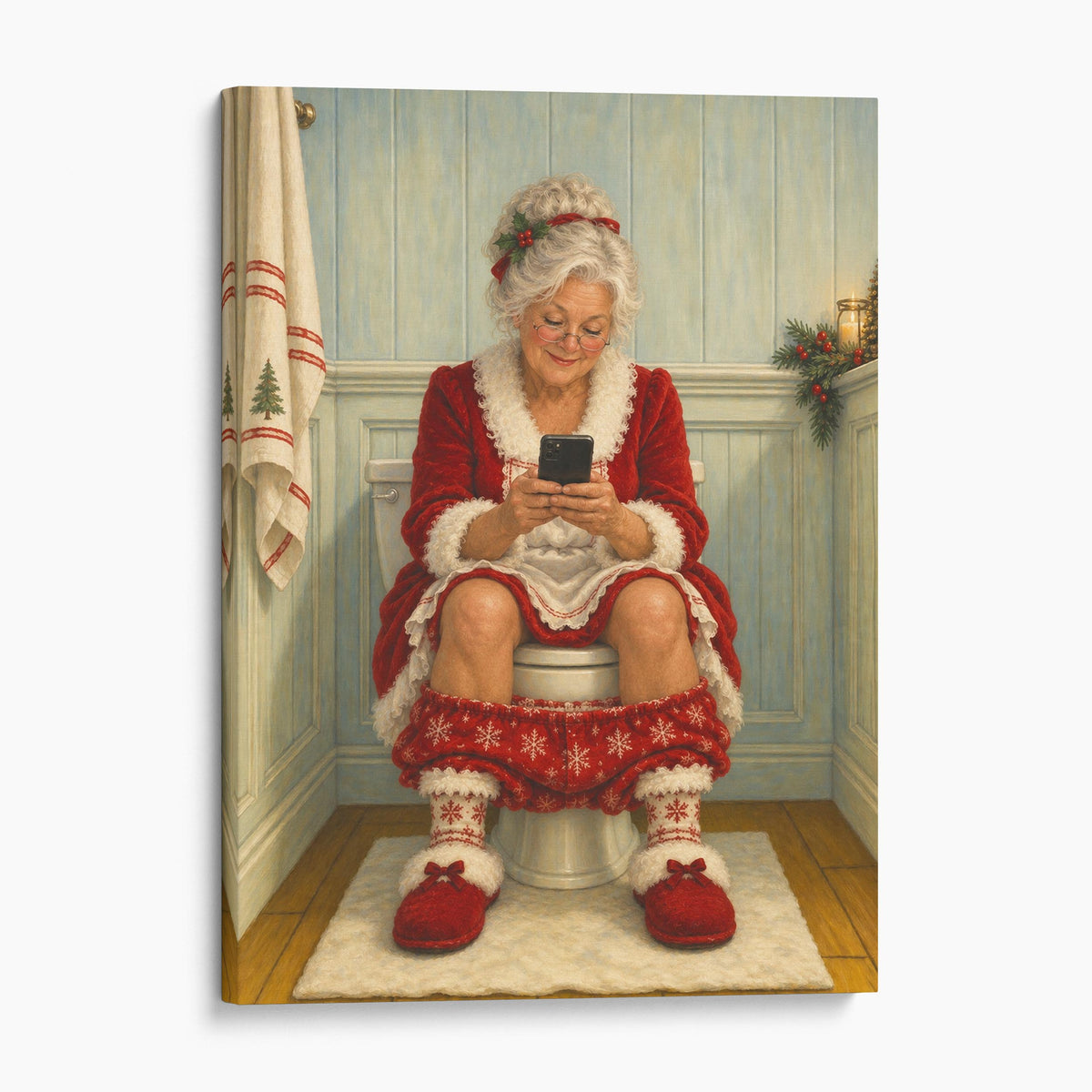 Mrs. Claus On The Phone On The Toilet