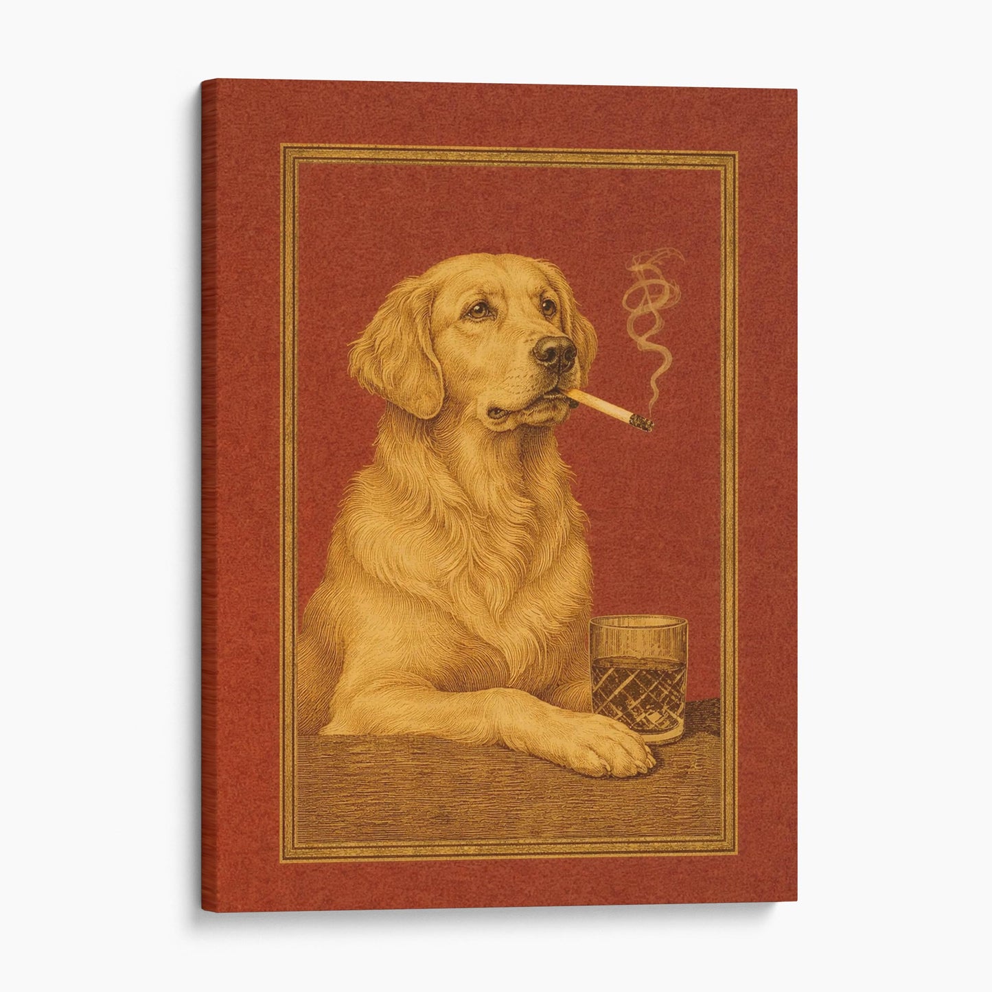 Golden Retriever Dog Drink and a Cigarette