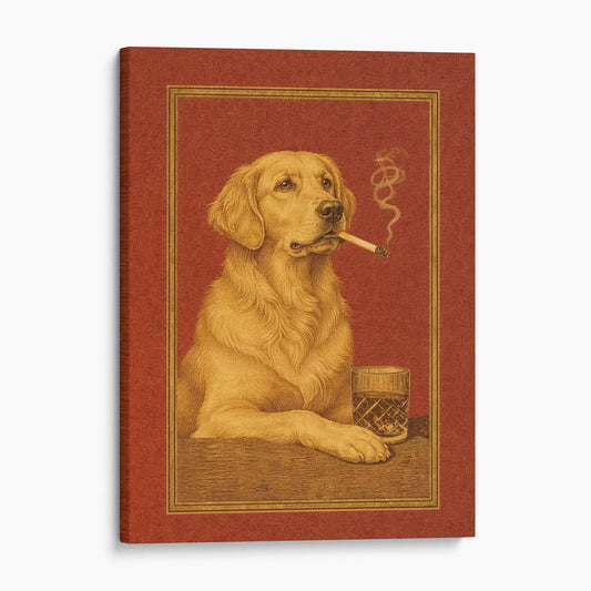 Golden Retriever Dog Drink and a Cigarette