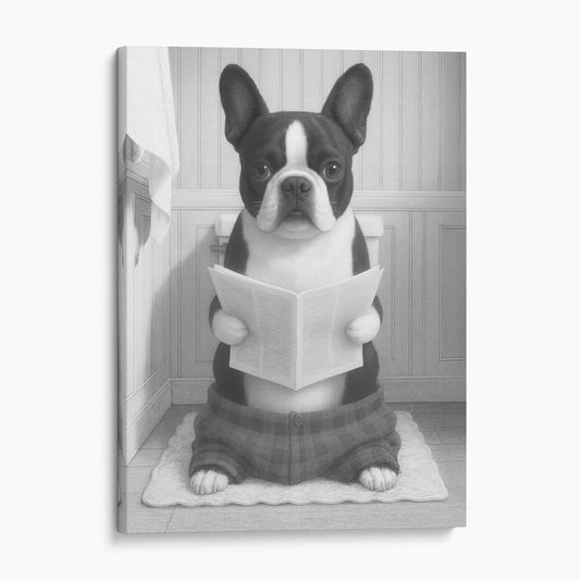 French Bulldog Reading The Newspaper On The Toilet
