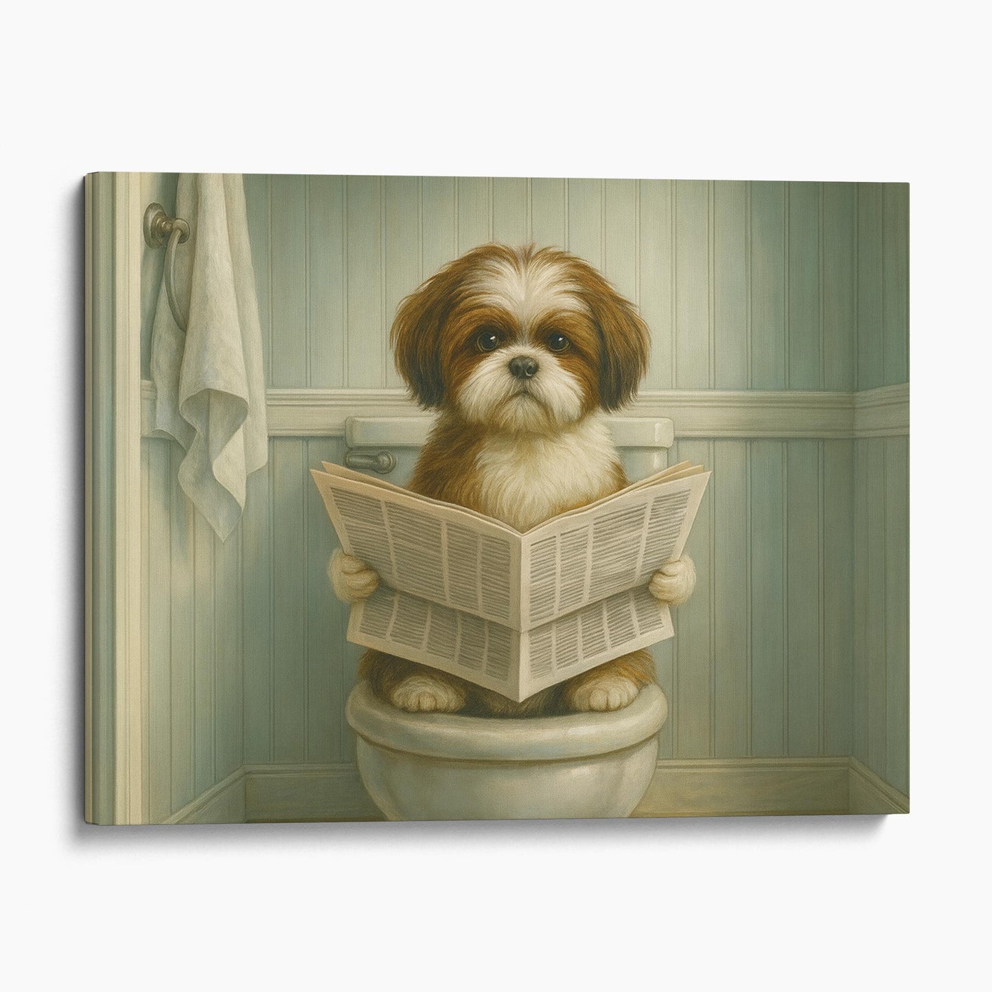 Shih Tzu Reading The Newspaper On The Toilet