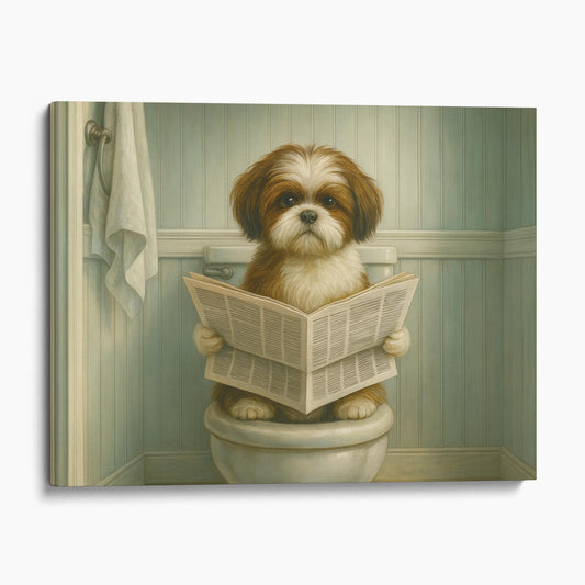 Shih Tzu Reading The Newspaper On The Toilet