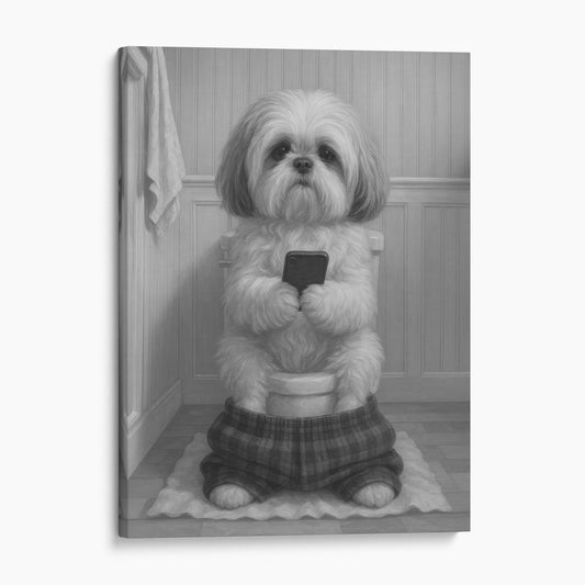 Shih Tzu Dog On The Phone On The Toilet