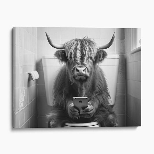 Highland Cow On The Phone On The Toilet II