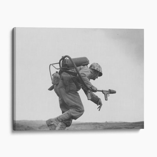 A U.S. Marine With Flamethrower in Iwo Jima, World War Two