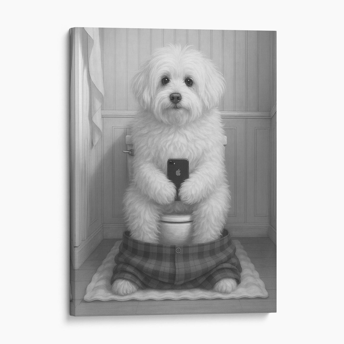 Coton de Tulear Dog On The Phone On The Toilet