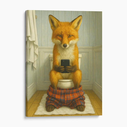 Red Fox On The Phone On The Toilet