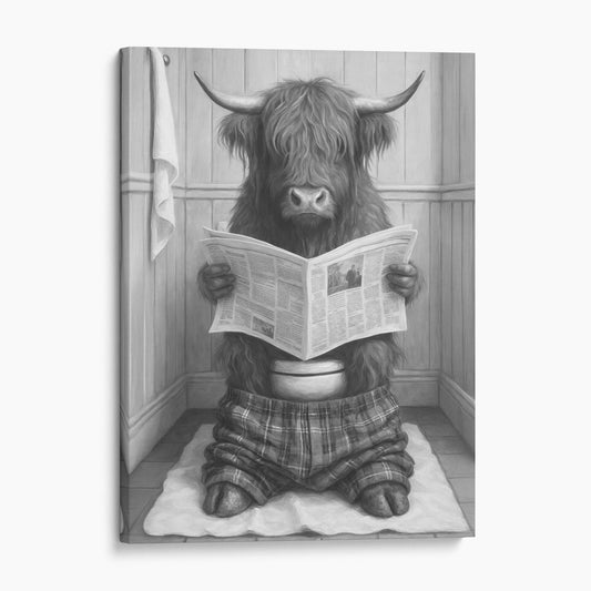 Highland Cow Reading The Newspaper On The Toilet
