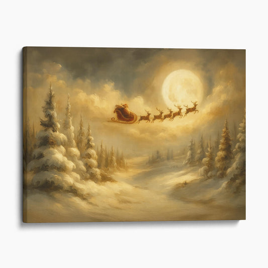 Santa Sleigh Over Full Moon
