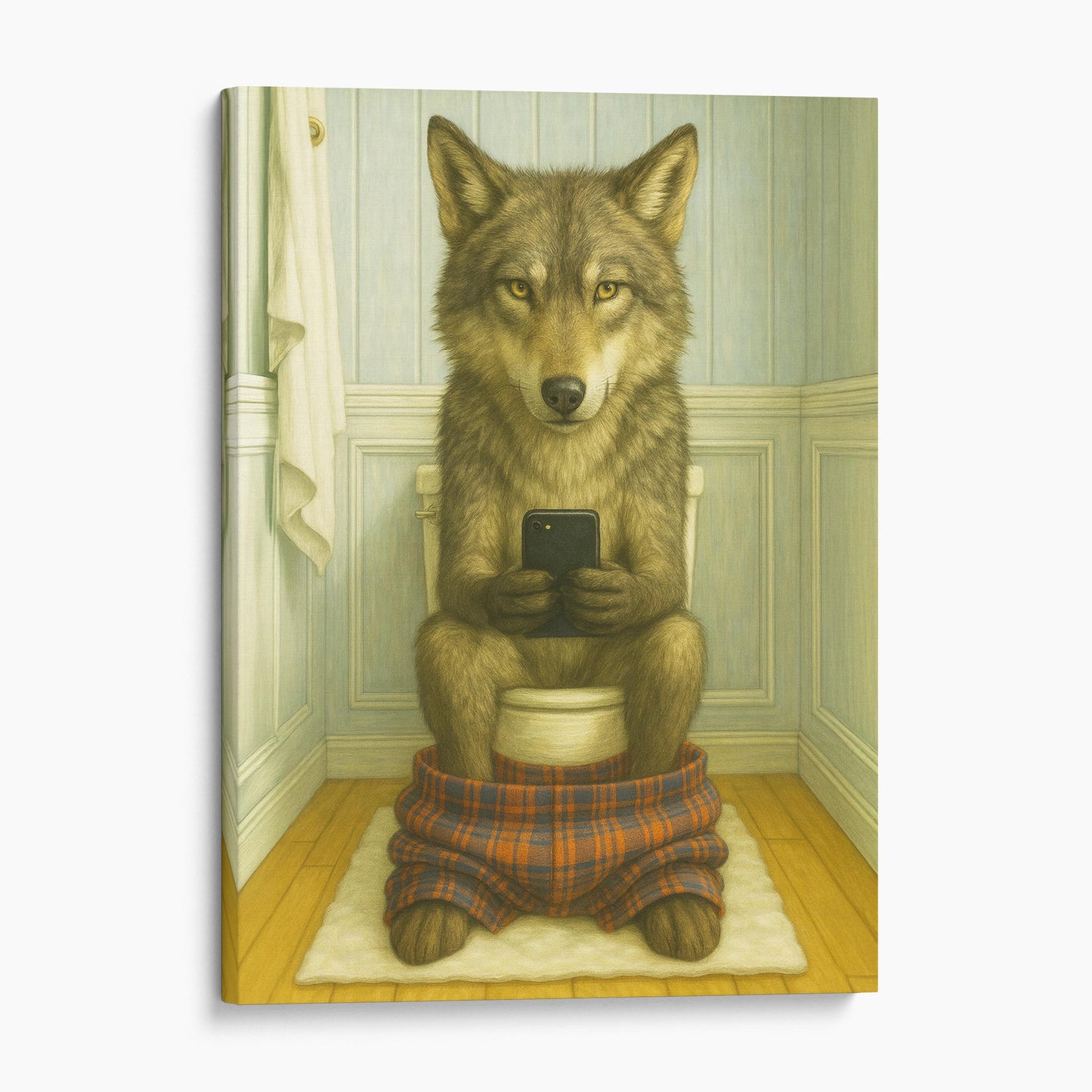 Wolf On The Phone On The Toilet