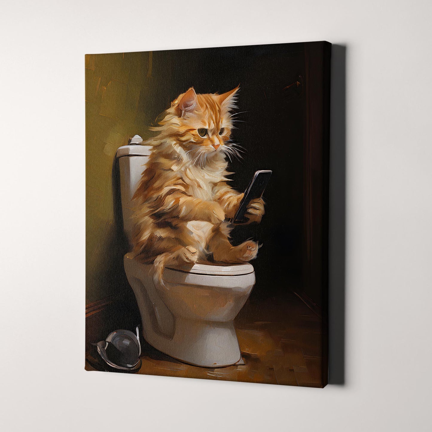 Kitten Cat On The Phone On The Toilet